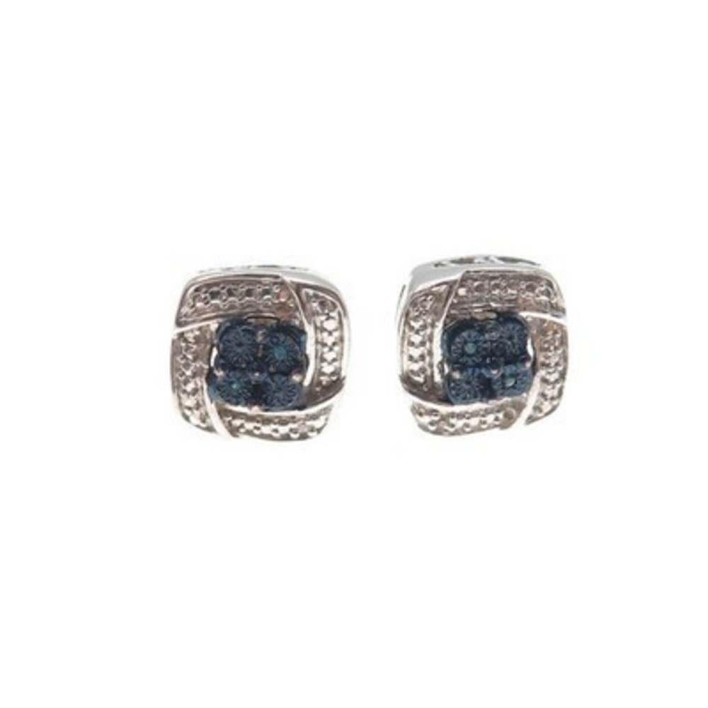 JANE SEYMOUR 925 Sterling Silver Real Fancy Blue Diamond Stud Earrings - Picture 4 of 7